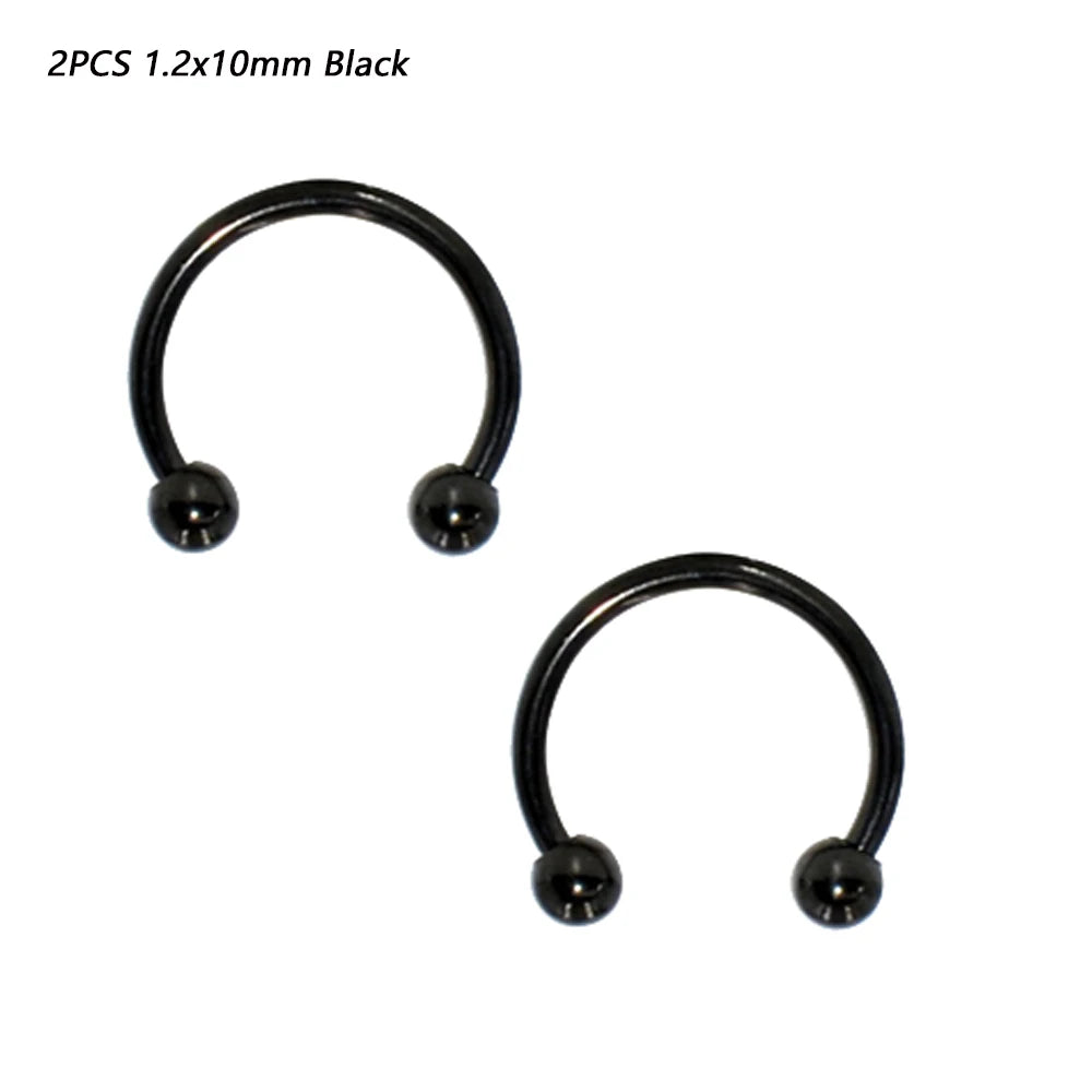 2 Pcs Stainless Steel Nostril Nose Ring Lip Rings Earrings Circular Piercing Ball Horseshoe Hoop Ring Piercing Body Jewelry