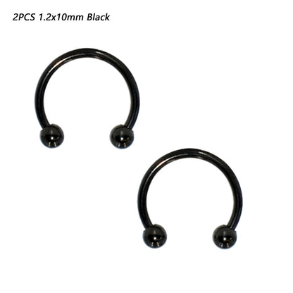 2 Pcs Stainless Steel Nostril Nose Ring Lip Rings Earrings Circular Piercing Ball Horseshoe Hoop Ring Piercing Body Jewelry