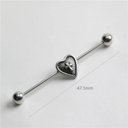 14G Cross Industrial Barbell Piercing Heart Earring Straigh Bar Cartilage Ear Piercing Barbells Body Jewelry Ear Piercing Ring