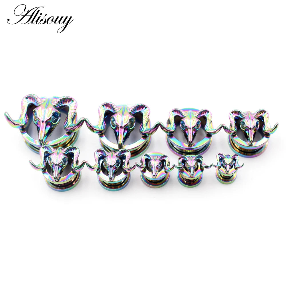Alisouy 2pcs Piercing Ear Gauges Expander Stainless Steel Dinosaur Earrings Plugs Tunnels Screw Fashion Piercing Body Jewelry