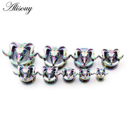 Alisouy 2pcs Piercing Ear Gauges Expander Stainless Steel Dinosaur Earrings Plugs Tunnels Screw Fashion Piercing Body Jewelry