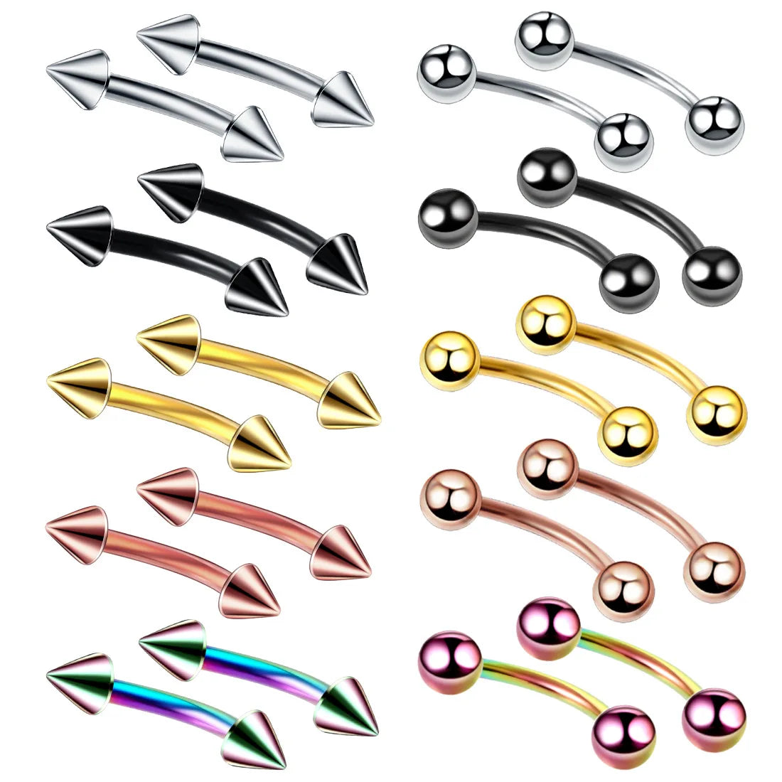 2PC Stainless Steel Eyebrow Piercing Barbell 16G Curved Barbell Piercing Jewelry Tongue Piercing Snake Bite Helix Tragus Earring