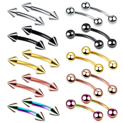 2PC Stainless Steel Eyebrow Piercing Barbell 16G Curved Barbell Piercing Jewelry Tongue Piercing Snake Bite Helix Tragus Earring