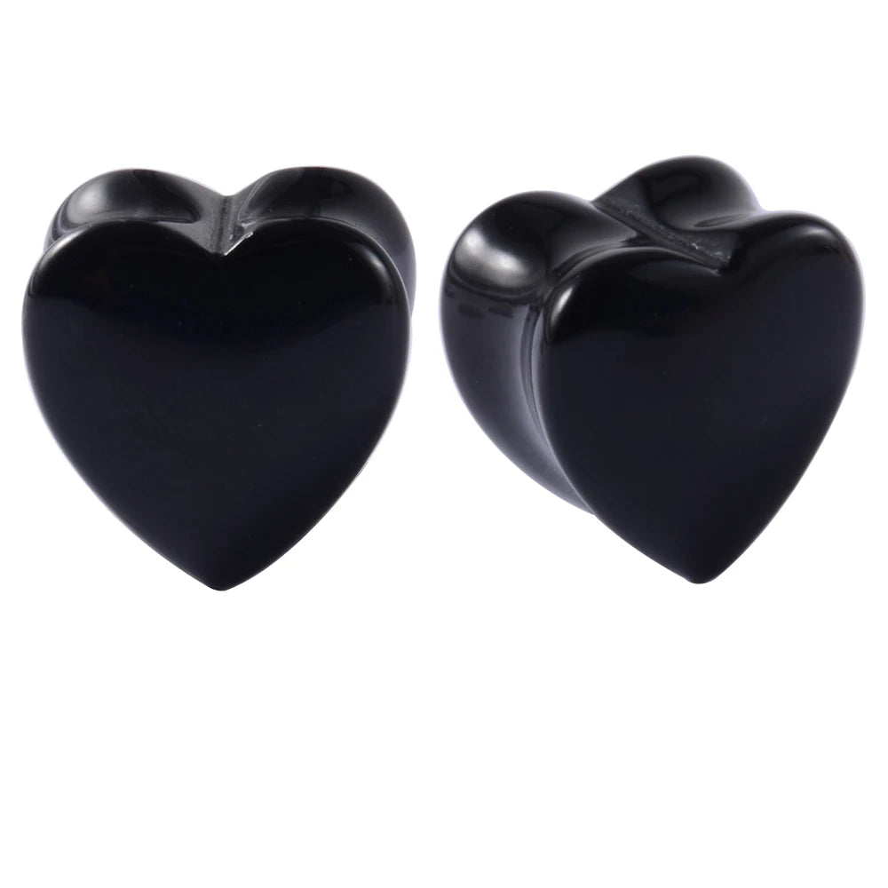 2PCS Heart Ear Plugs Natural Stone Ear Gauge Earring Flesh Tunnel Quartz Obsidian Opal Ears Expander Body Piercing 6-16mm