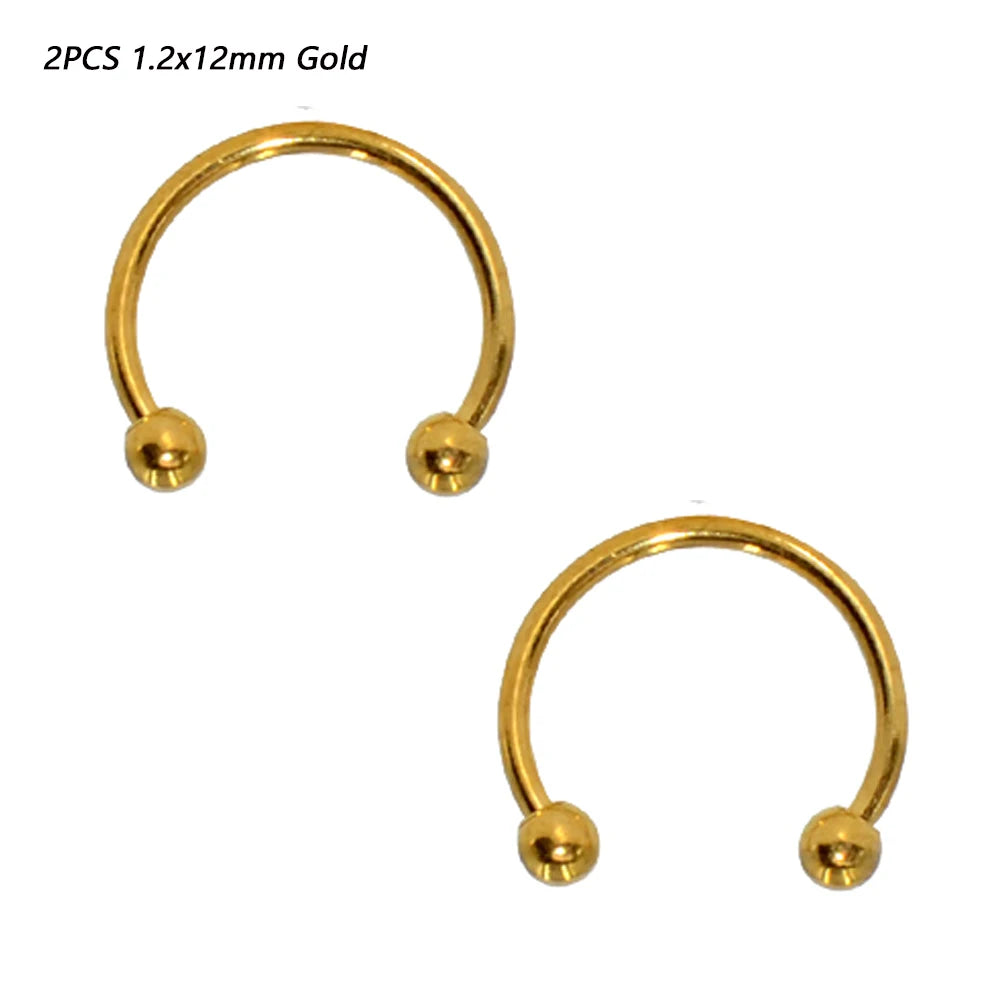 2 Pcs Stainless Steel Nostril Nose Ring Lip Rings Earrings Circular Piercing Ball Horseshoe Hoop Ring Piercing Body Jewelry