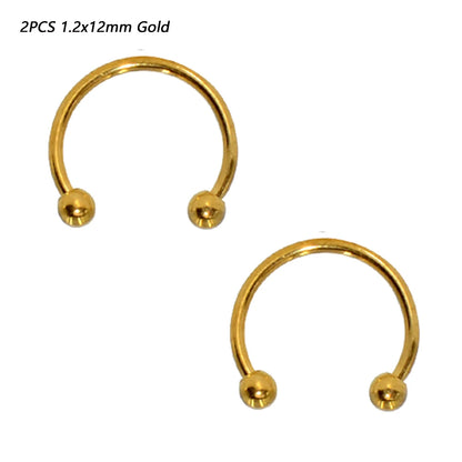 2 Pcs Stainless Steel Nostril Nose Ring Lip Rings Earrings Circular Piercing Ball Horseshoe Hoop Ring Piercing Body Jewelry