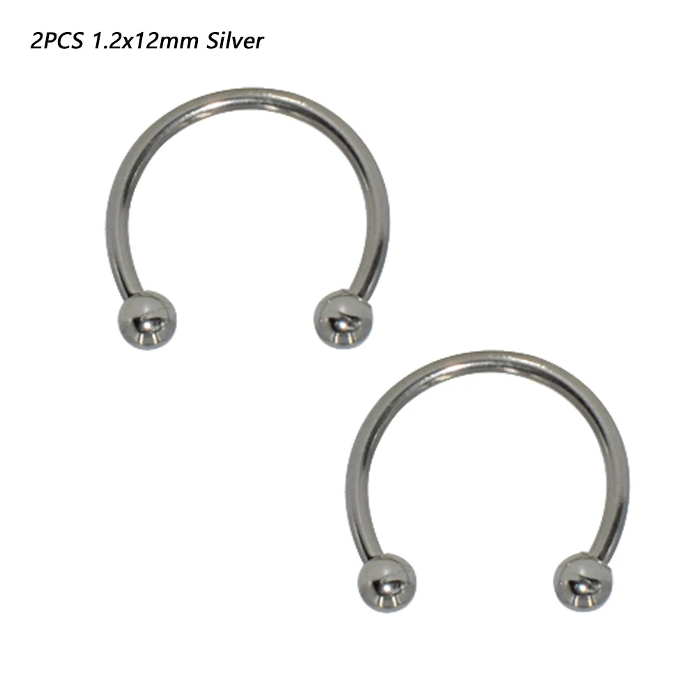 2 Pcs Stainless Steel Nostril Nose Ring Lip Rings Earrings Circular Piercing Ball Horseshoe Hoop Ring Piercing Body Jewelry