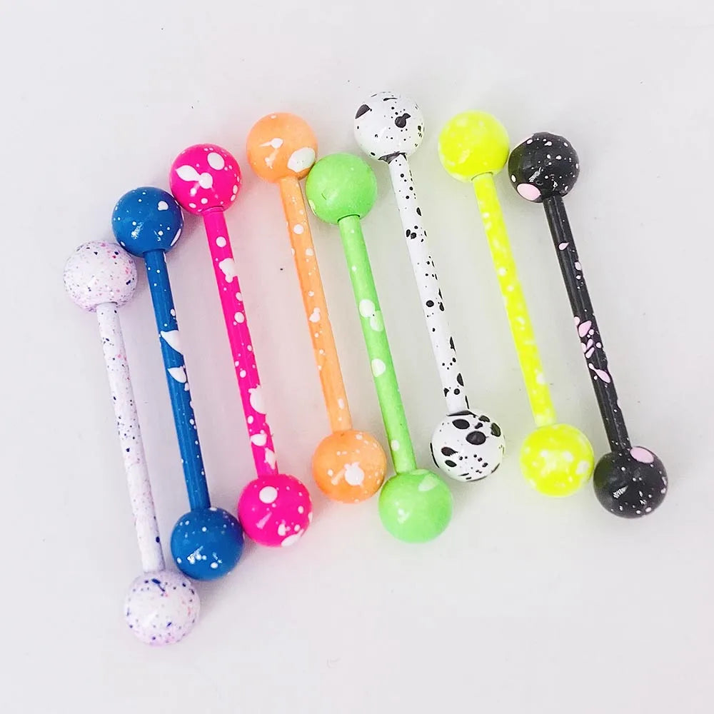 10Pcs/Lot Sexy Mixed Colorful Tongue Rings Surgical Stainless Steel Piercing Tongue Studs  For Women Men Body Piercing Jewelry