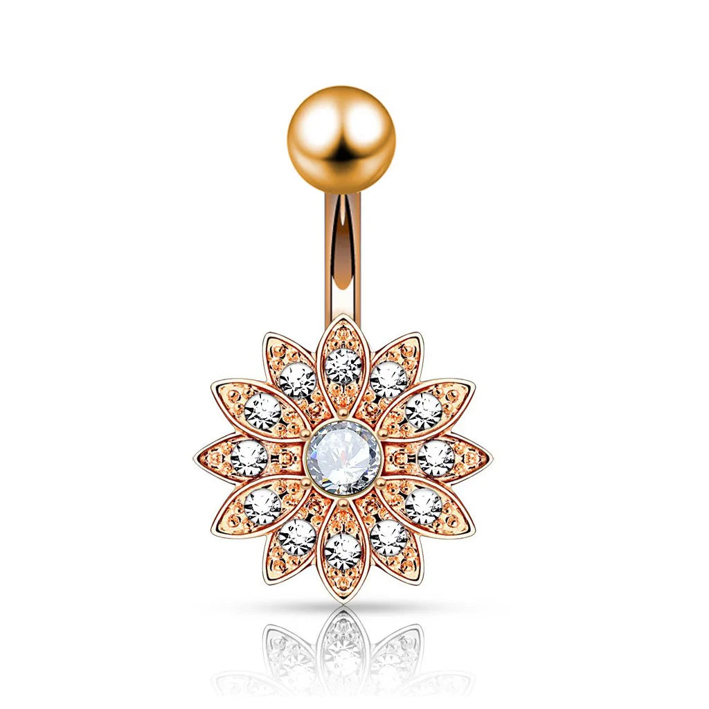 14G Surgical Steel Dangle Navel Belly Button Ring Bar Curved Barbell Body Piercing Jewelry for Women Crystal CZ Ball Screw