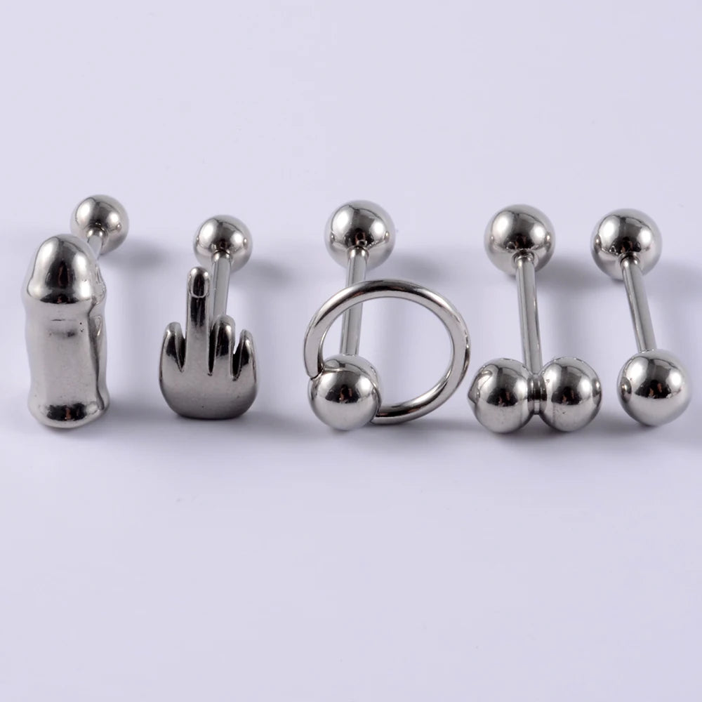 1PCS Surgical Steel Tongue Rings Punk Rock Style Hypoallergenic Piercing Tongue Nails Tongue Barbells Piercing Body Jewelry 14g