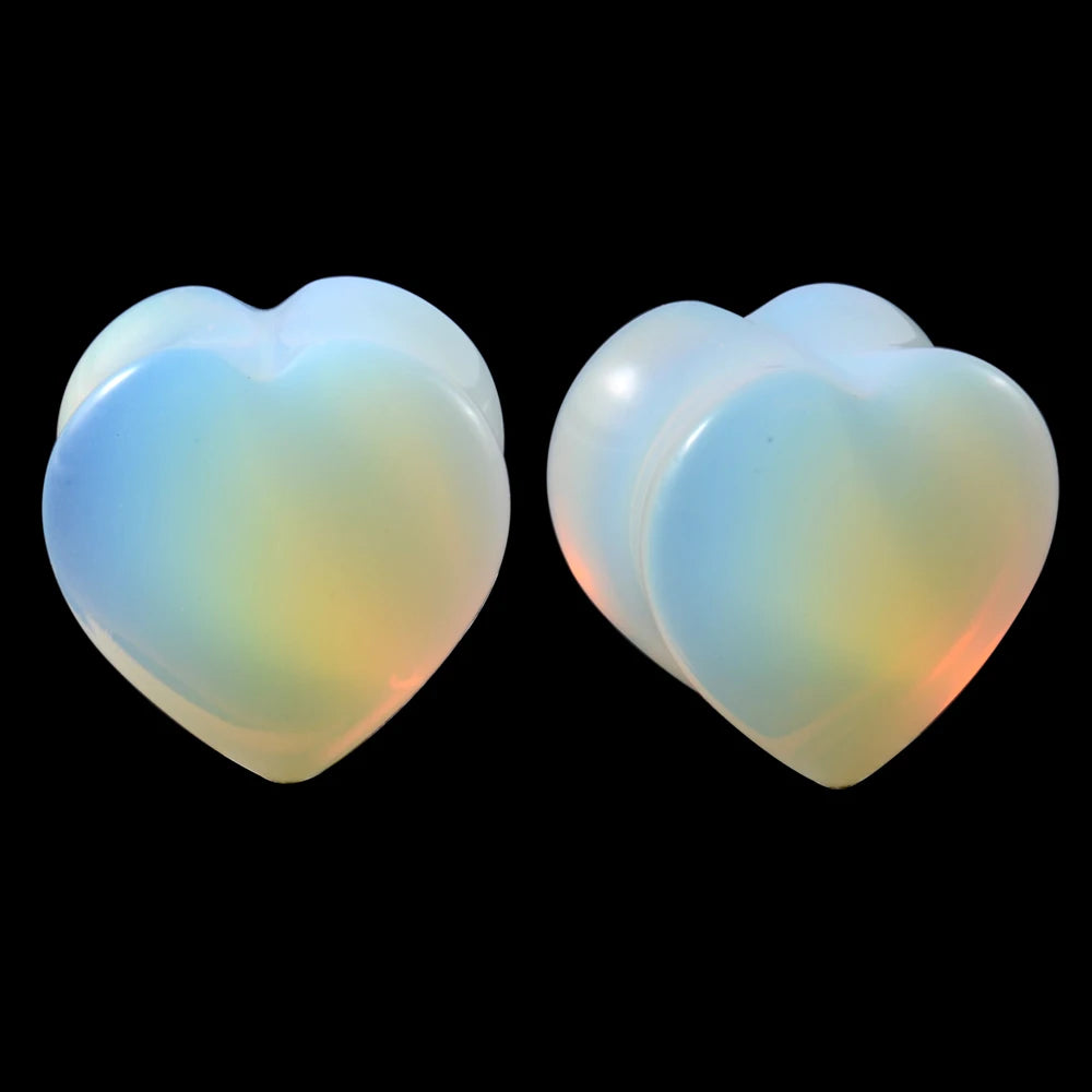 2PCS Heart Ear Plugs Natural Stone Ear Gauge Earring Flesh Tunnel Quartz Obsidian Opal Ears Expander Body Piercing 6-16mm