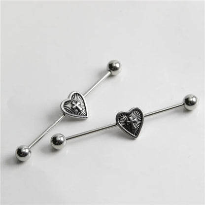 14G Cross Industrial Barbell Piercing Heart Earring Straigh Bar Cartilage Ear Piercing Barbells Body Jewelry Ear Piercing Ring