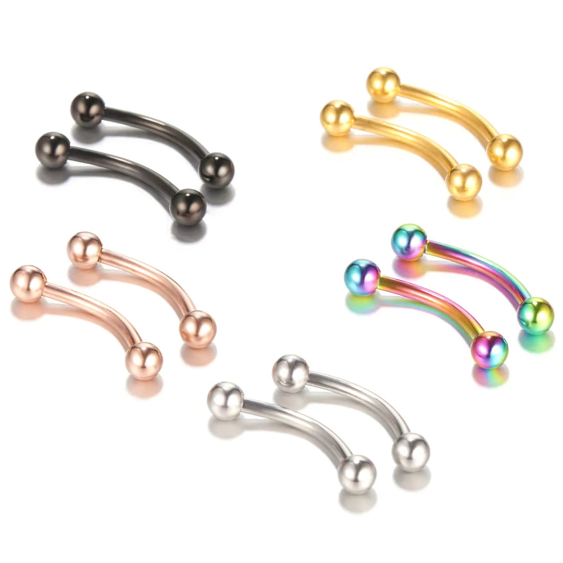 2PC Stainless Steel Eyebrow Piercing Barbell 16G Curved Barbell Piercing Jewelry Tongue Piercing Snake Bite Helix Tragus Earring