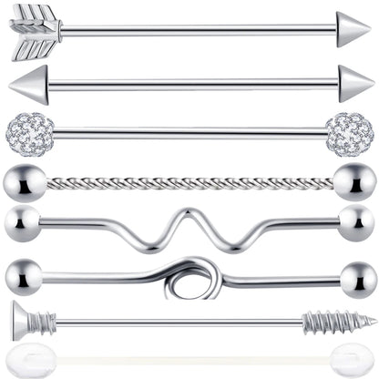 14G Industrial Piercing Barbells Jewelry Surgical Steel CZ Marble Pearl Style for Women Men Cartilage Earring Body Piercing