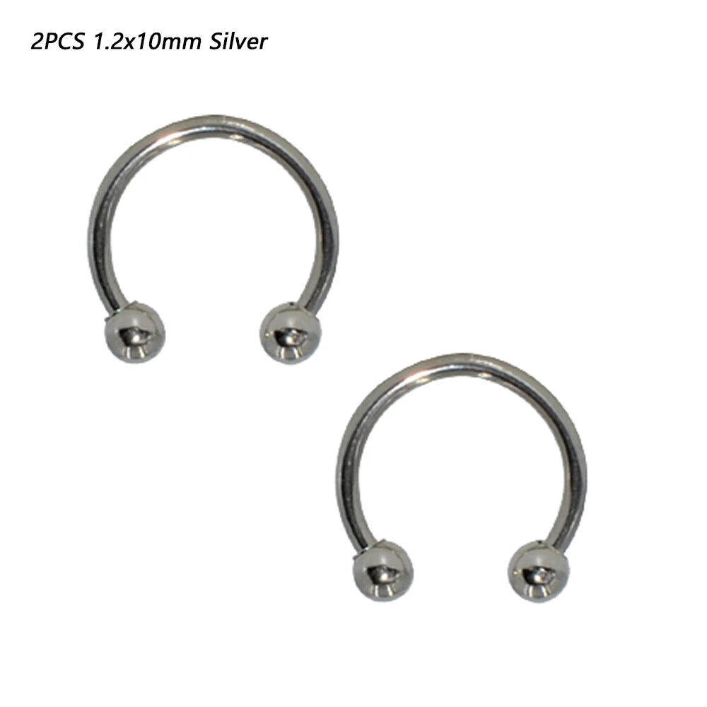 2 Pcs Stainless Steel Nostril Nose Ring Lip Rings Earrings Circular Piercing Ball Horseshoe Hoop Ring Piercing Body Jewelry