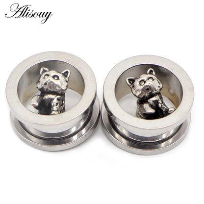 Alisouy 2pcs Piercing Ear Gauges Expander Stainless Steel Dinosaur Earrings Plugs Tunnels Screw Fashion Piercing Body Jewelry