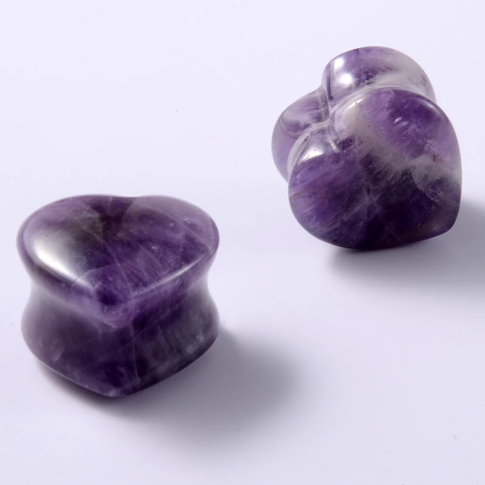 2PCS Heart Ear Plugs Natural Stone Ear Gauge Earring Flesh Tunnel Quartz Obsidian Opal Ears Expander Body Piercing 6-16mm