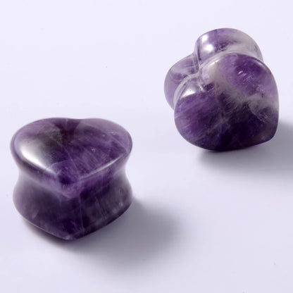 2PCS Heart Ear Plugs Natural Stone Ear Gauge Earring Flesh Tunnel Quartz Obsidian Opal Ears Expander Body Piercing 6-16mm