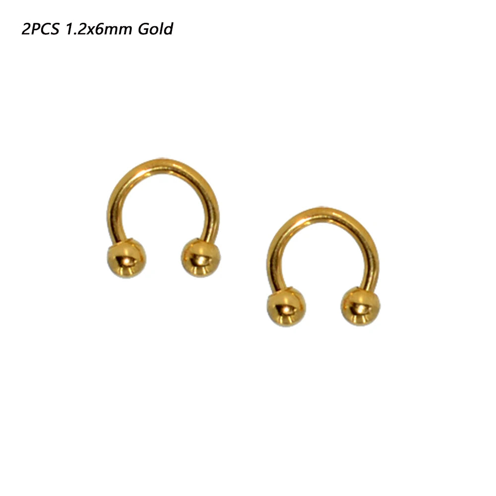 2 Pcs Stainless Steel Nostril Nose Ring Lip Rings Earrings Circular Piercing Ball Horseshoe Hoop Ring Piercing Body Jewelry