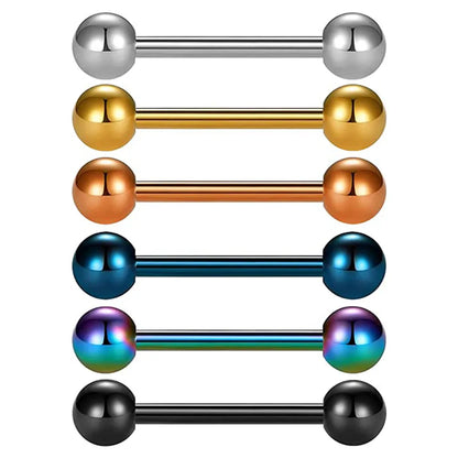6PCS Titanium Tongue Rings Colorful Tongue Barbell Tongue Body Piercing Jewelry 12mm 14mm 16mm 18mm