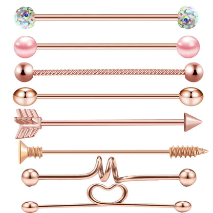 14G Industrial Piercing Barbells Jewelry Surgical Steel CZ Marble Pearl Style for Women Men Cartilage Earring Body Piercing