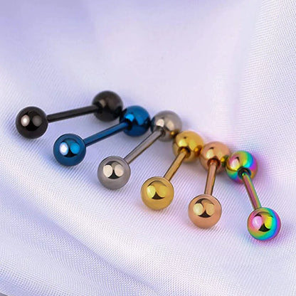 6PCS Titanium Tongue Rings Colorful Tongue Barbell Tongue Body Piercing Jewelry 12mm 14mm 16mm 18mm