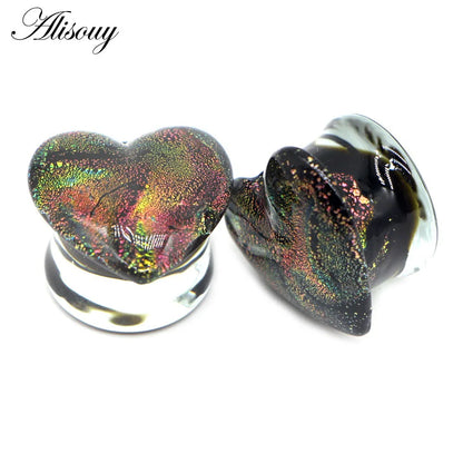Alisouy 2PCS Fashion Round Blue Milky Way Glass Ear Piercing Plugs Strechers Fake Earrrings Romantic Gift For Unisex 6mm to 25mm
