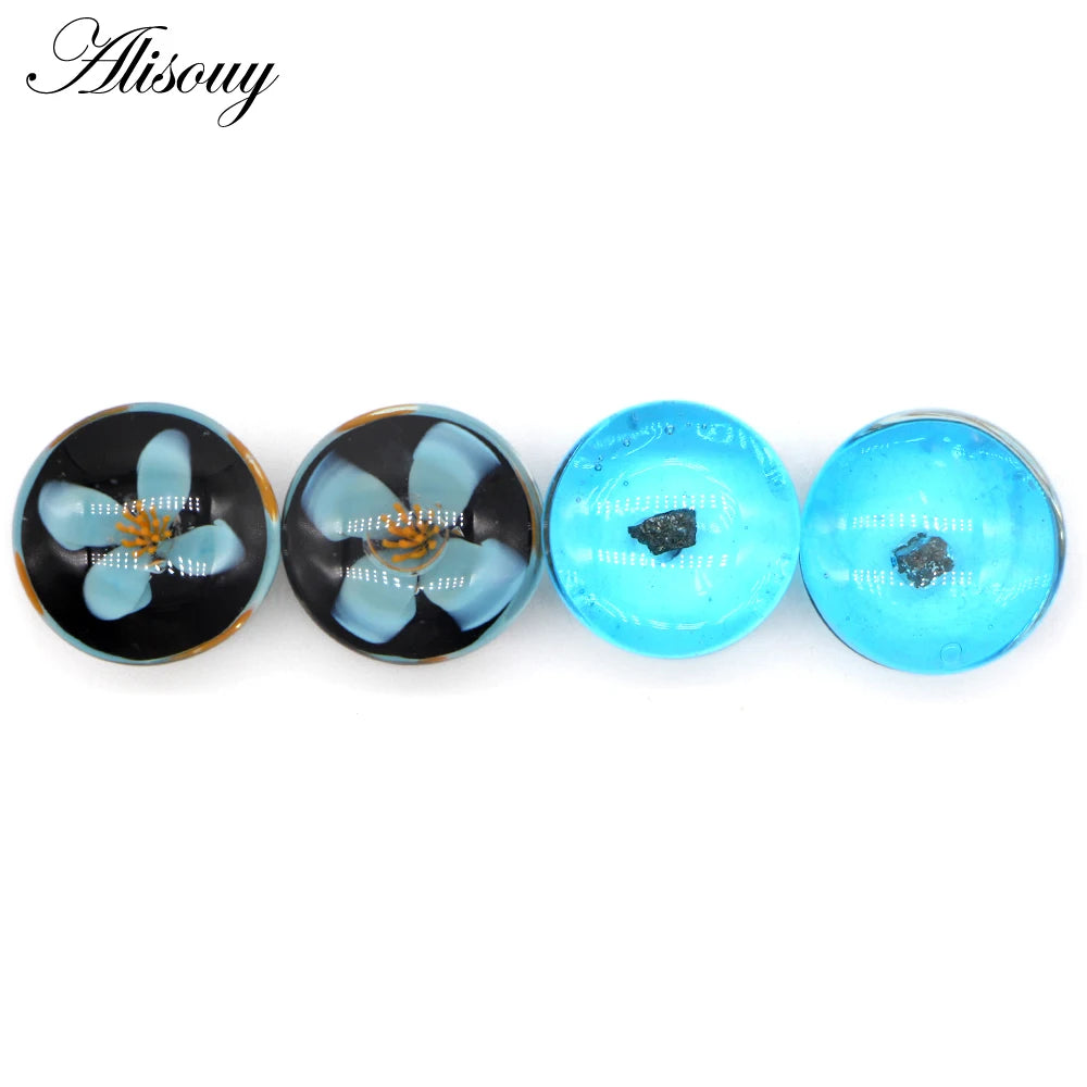 Alisouy 2PCS Fashion Round Blue Milky Way Glass Ear Piercing Plugs Strechers Fake Earrrings Romantic Gift For Unisex 6mm to 25mm