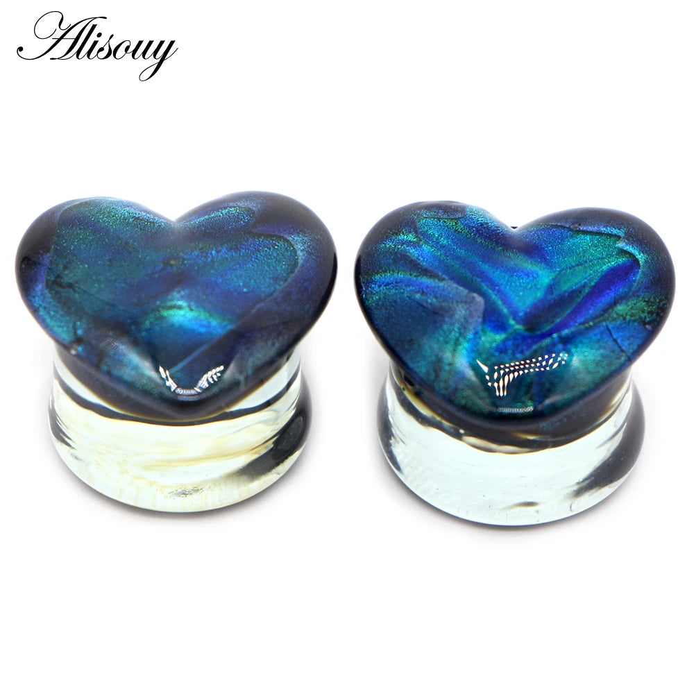 Alisouy 2PCS Fashion Round Blue Milky Way Glass Ear Piercing Plugs Strechers Fake Earrrings Romantic Gift For Unisex 6mm to 25mm