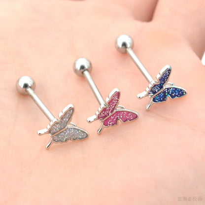 Starbeauty New Rainbow Sequins Butterfly Tongue Piercing Barbell 14G Tongue Rings Surgical Steel Bars Tounge Ring Unisex Jewelry