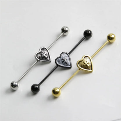 14G Cross Industrial Barbell Piercing Heart Earring Straigh Bar Cartilage Ear Piercing Barbells Body Jewelry Ear Piercing Ring