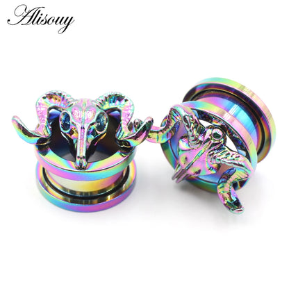 Alisouy 2pcs Piercing Ear Gauges Expander Stainless Steel Dinosaur Earrings Plugs Tunnels Screw Fashion Piercing Body Jewelry