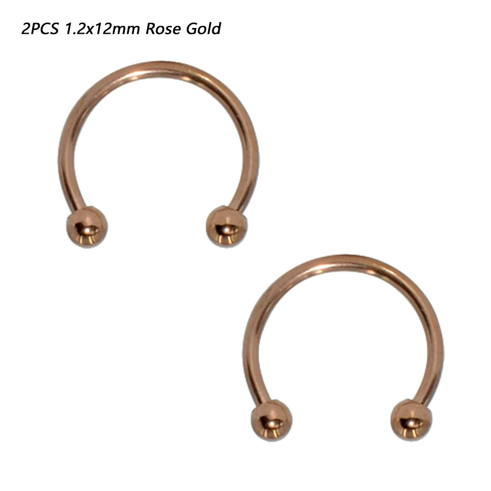 2 Pcs Stainless Steel Nostril Nose Ring Lip Rings Earrings Circular Piercing Ball Horseshoe Hoop Ring Piercing Body Jewelry