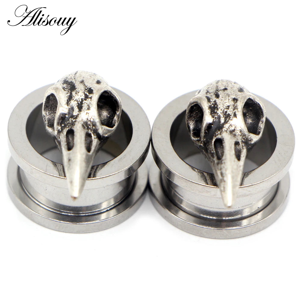 Alisouy 2pcs Piercing Ear Gauges Expander Stainless Steel Dinosaur Earrings Plugs Tunnels Screw Fashion Piercing Body Jewelry