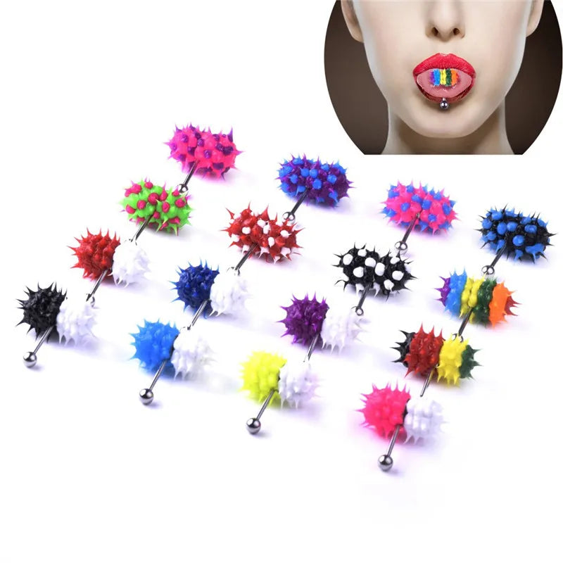 Women Men Tongue Piercing Vibrating Tongue Bar Rubber Stainless Steel Barbell Vibrating Body Piercing Stud Ring Punk Jewelry Hot