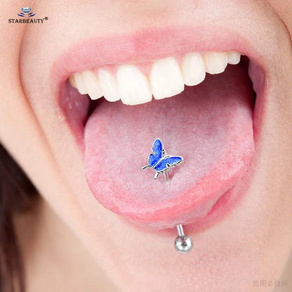 Starbeauty New Rainbow Sequins Butterfly Tongue Piercing Barbell 14G Tongue Rings Surgical Steel Bars Tounge Ring Unisex Jewelry