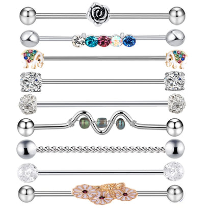 14G Industrial Piercing Barbells Jewelry Surgical Steel CZ Marble Pearl Style for Women Men Cartilage Earring Body Piercing