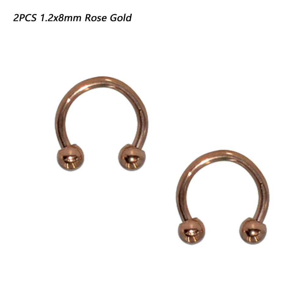 2 Pcs Stainless Steel Nostril Nose Ring Lip Rings Earrings Circular Piercing Ball Horseshoe Hoop Ring Piercing Body Jewelry