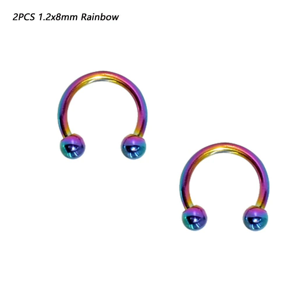 2 Pcs Stainless Steel Nostril Nose Ring Lip Rings Earrings Circular Piercing Ball Horseshoe Hoop Ring Piercing Body Jewelry
