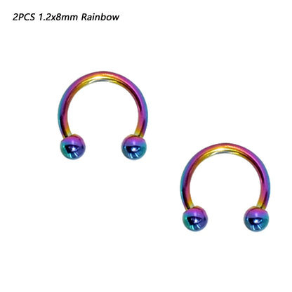 2 Pcs Stainless Steel Nostril Nose Ring Lip Rings Earrings Circular Piercing Ball Horseshoe Hoop Ring Piercing Body Jewelry
