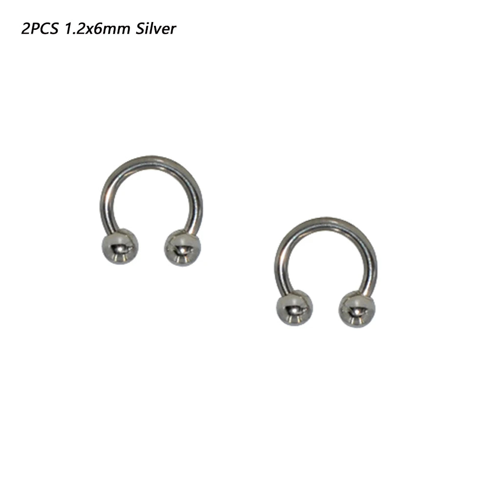 2 Pcs Stainless Steel Nostril Nose Ring Lip Rings Earrings Circular Piercing Ball Horseshoe Hoop Ring Piercing Body Jewelry