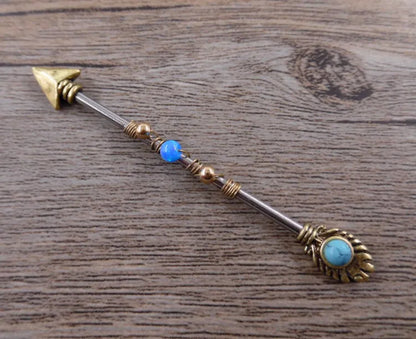 Opal Industrial Piercing 14G Stainless Steel 38mm Arrow Dangle Barbell Bar Helix Daith Conch Earring Body Jewelry