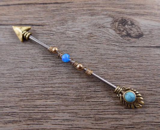 Opal Industrial Piercing 14G Stainless Steel 38mm Arrow Dangle Barbell Bar Helix Daith Conch Earring Body Jewelry