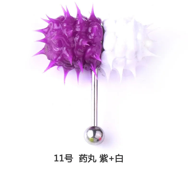 Women Men Tongue Piercing Vibrating Tongue Bar Rubber Stainless Steel Barbell Vibrating Body Piercing Stud Ring Punk Jewelry Hot