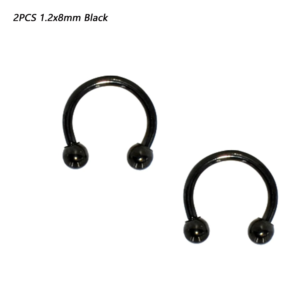 2 Pcs Stainless Steel Nostril Nose Ring Lip Rings Earrings Circular Piercing Ball Horseshoe Hoop Ring Piercing Body Jewelry