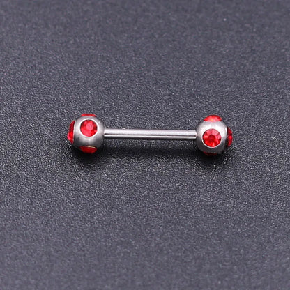 1Pc 10 Styles 1.2*10+4mm Zircon Ball Party Friendly Tongue Ring / Straight Barbell - Barbell Body Jewelry
