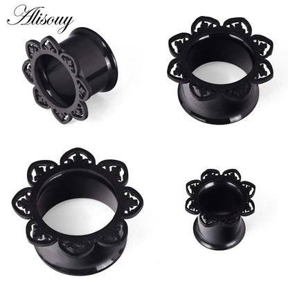 Alisouy 1 Pair Surgical Stainless Steel Gauge Earrings Black Ear Plug Tunnel Piercing Body Jewelry Single Flared Ear Expander