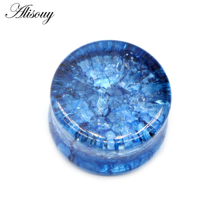 Alisouy 2pcs Crack Ear Expander Body Piercing Jewelry Organic Shattered Glass Ear Saddle Plugs Double Flared Tunnel Gauges