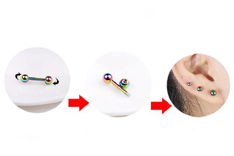 Stainless Steel Tragus Stud Earrings for Men and Women - 3pc Set