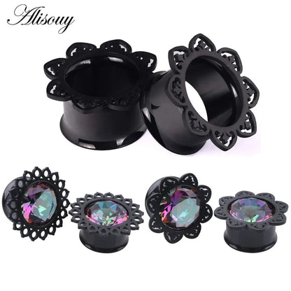 Alisouy 1 Pair Surgical Stainless Steel Gauge Earrings Black Ear Plug Tunnel Piercing Body Jewelry Single Flared Ear Expander